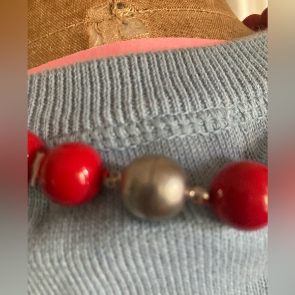 NEW 19” Red Bead & Crystal MAGNETIC Necklace with Drop EASY On & Off - Picture 3 of 9